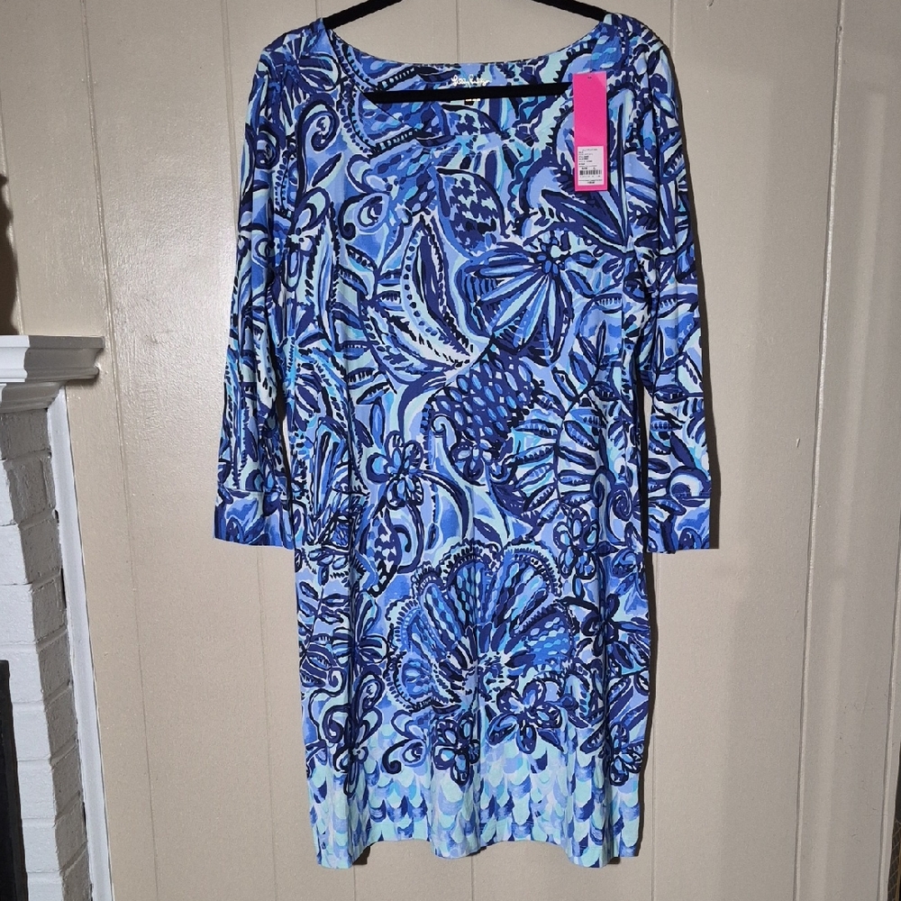Lilly Pulitzer Dress XL Hollee, Cut Out Back, Multi Floral Blues Shift